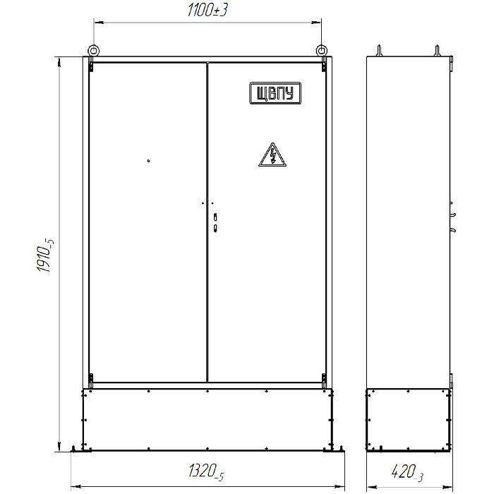 Габариты щитов выключения питания ЩВПУ, ЩВПУ-1