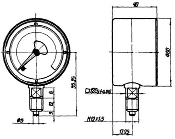 Рис.1. Схема габаритных размеров манометра МТМ-1