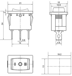 Рис.1. Схема габаритных размеров переключателя на 3 положения KCD1-2-103