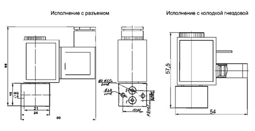 Размеры устройства с разъемом и холодной гнездовой